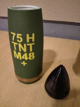 Load image into Gallery viewer, 3D Printed 75mm Pack Howitzer Shell - Replica - and Salute Casing