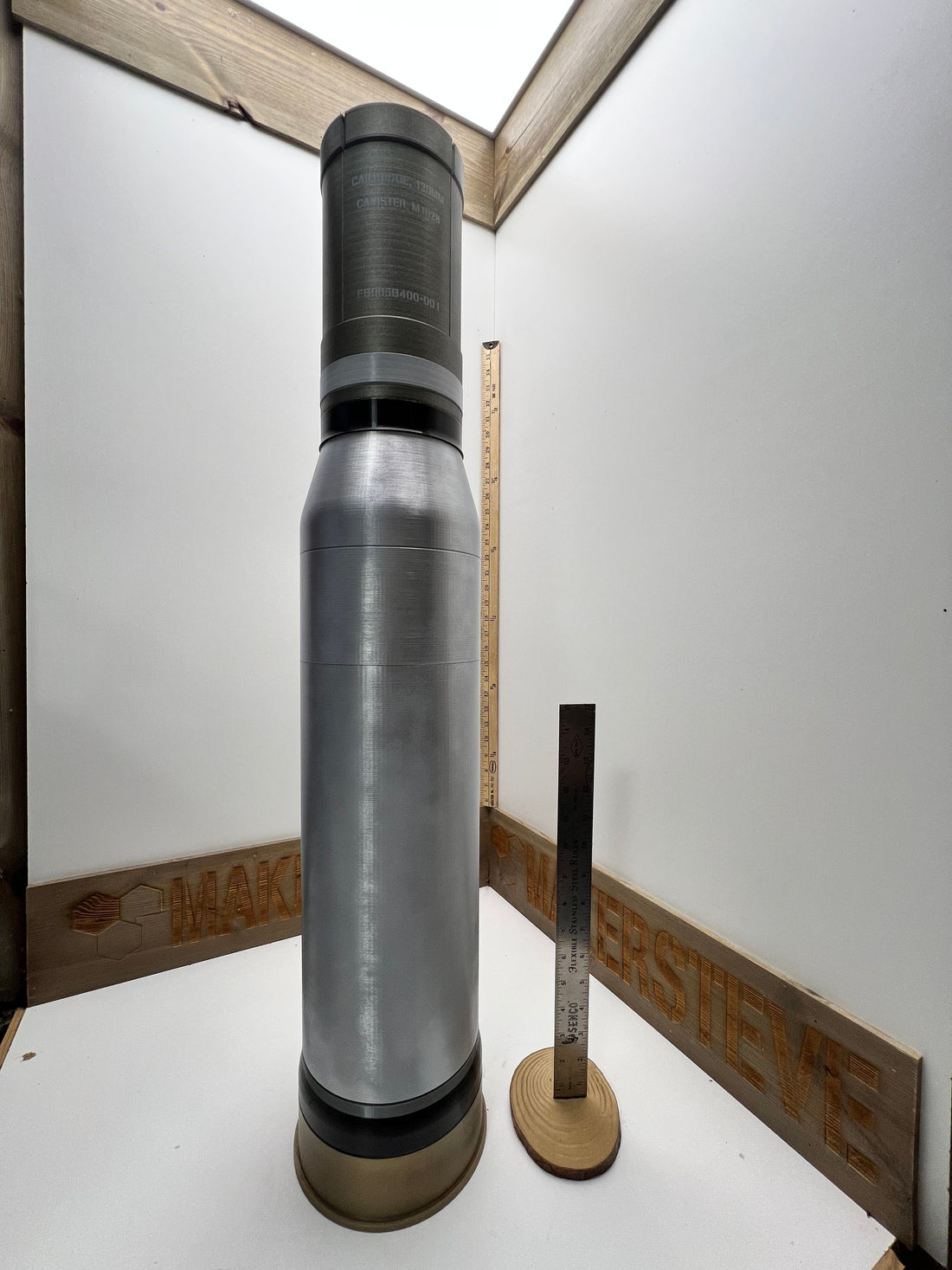 Life-size 120mm M1028 canister tank round, inert 3D-printed replica by Redleg3D