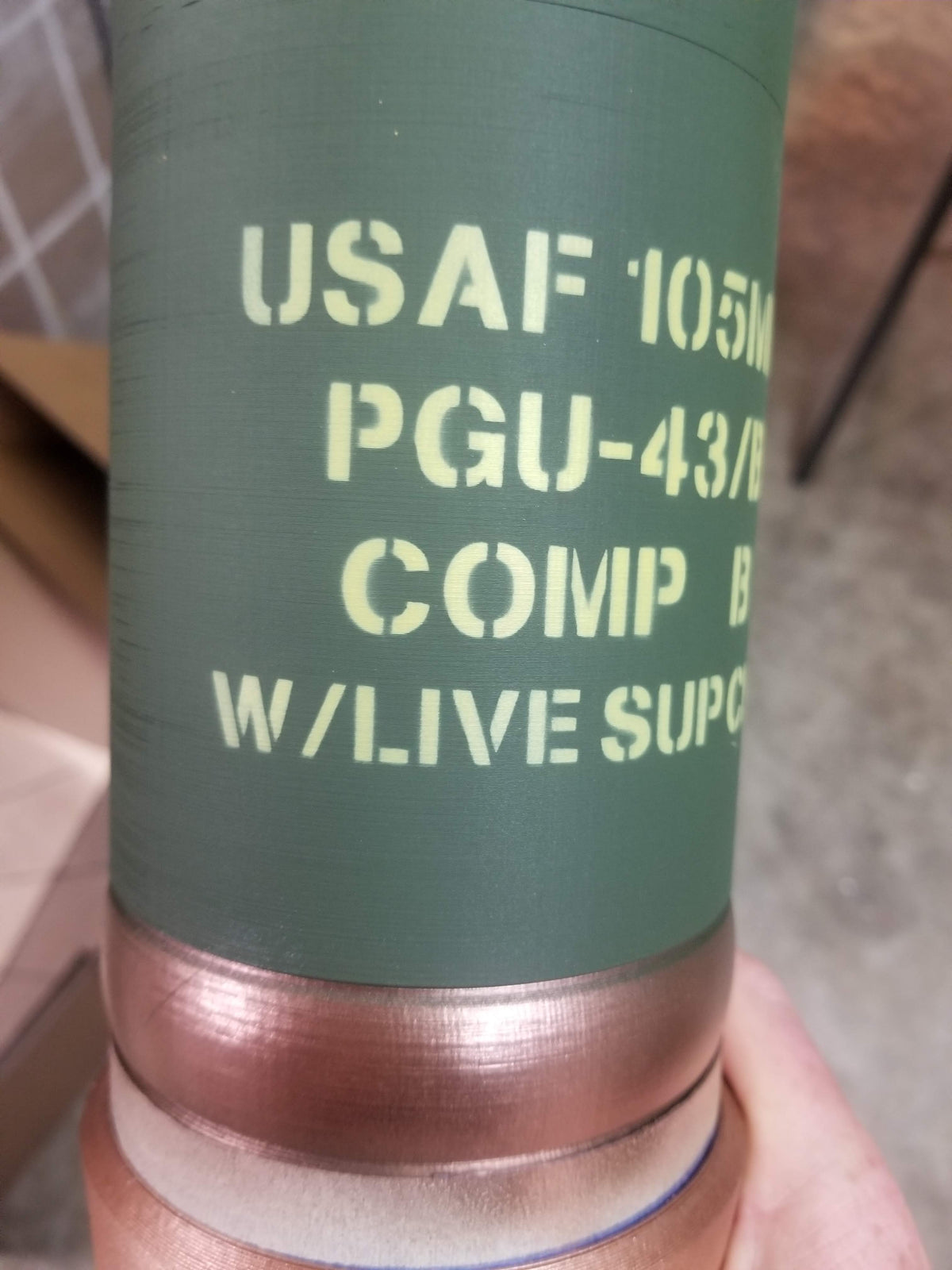3D Printed USAF 105mm PGU-44/B AC-130 Gunship Shell - Inert Replica - All Plastic