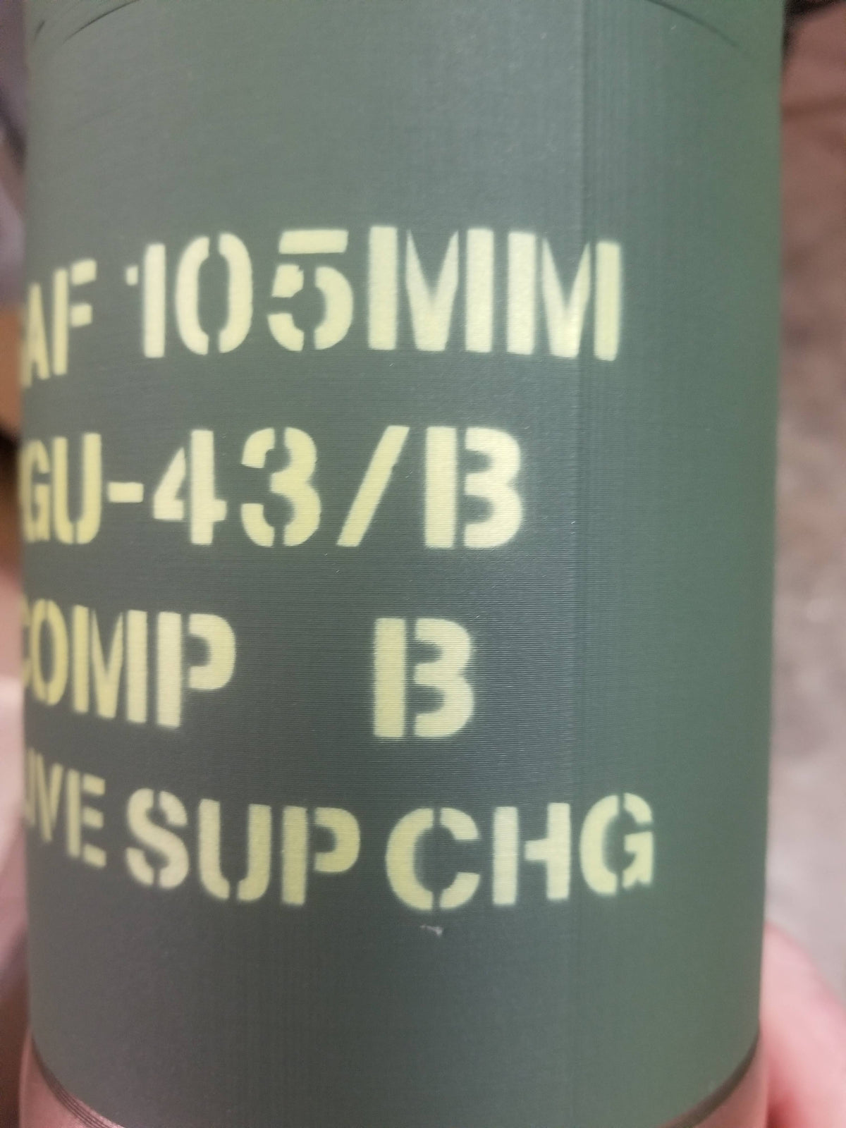 3D Printed USAF 105mm PGU-44/B AC-130 Gunship Shell - Inert Replica - All Plastic