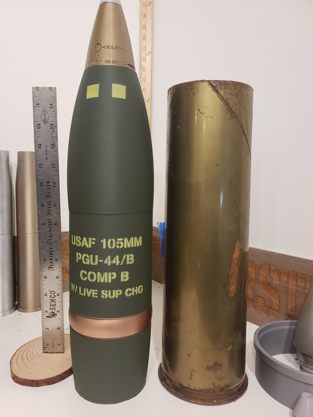 3D Printed USAF 105mm PGU-44/B AC-130 Gunship Shell - Inert Replica - All Plastic