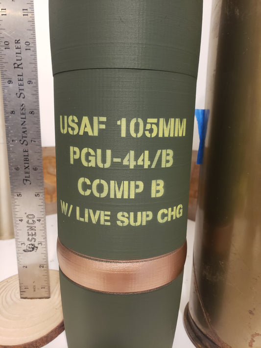 3D Printed USAF 105mm PGU-44/B AC-130 Gunship Shell - Inert Replica - All Plastic