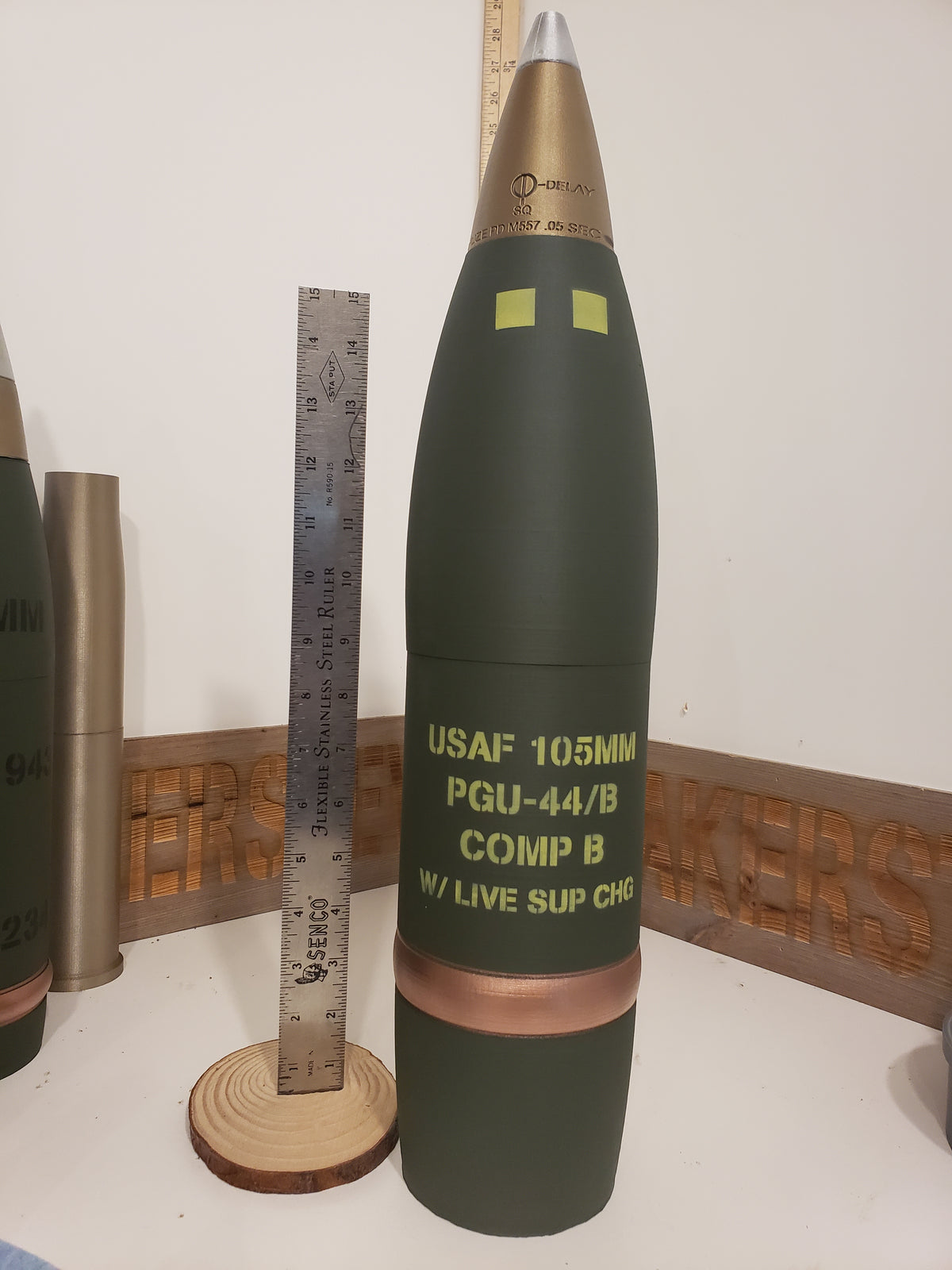 3D Printed USAF 105mm PGU-44/B AC-130 Gunship Shell - Inert Replica - All Plastic