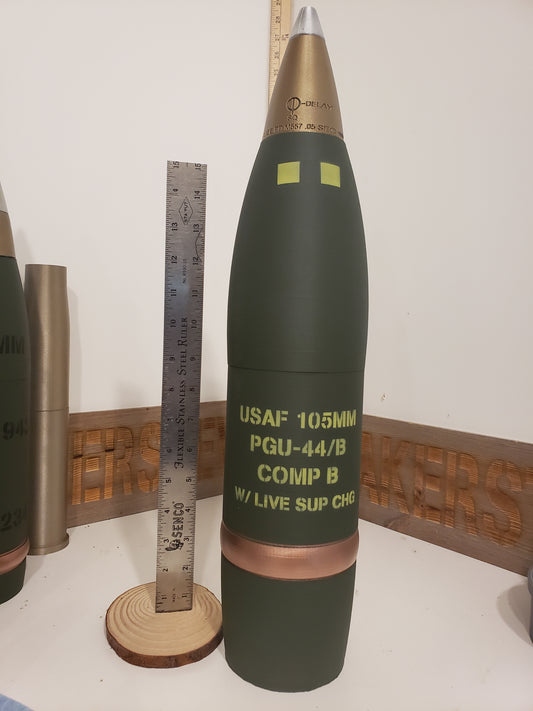3D Printed USAF 105mm PGU-44/B AC-130 Gunship Shell - Inert Replica - All Plastic