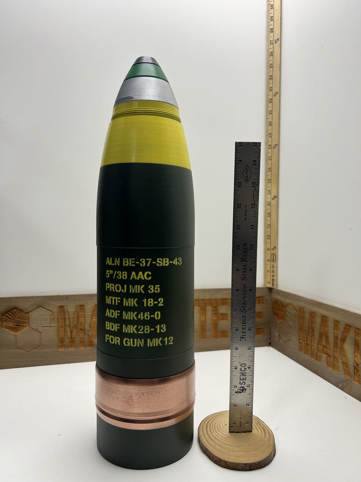 5"/38 Caliber Naval Projectile, inert 3D-printed replica by Redleg3D