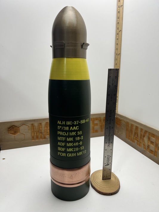 5"/38 Caliber Naval Projectile – Full-Scale 3D Printed Replica
