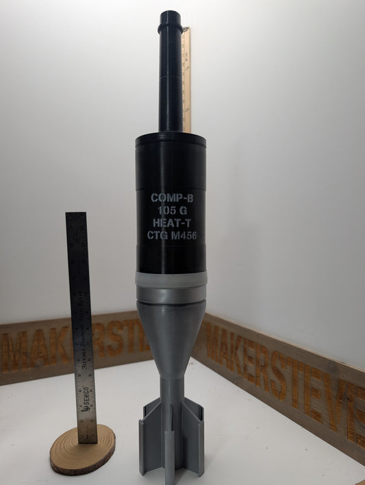 3D Printed 105mm M456 / M456A1 / M456E1 HEAT-T Tank Round - M68 Gun - Inert Replica - All Plastic