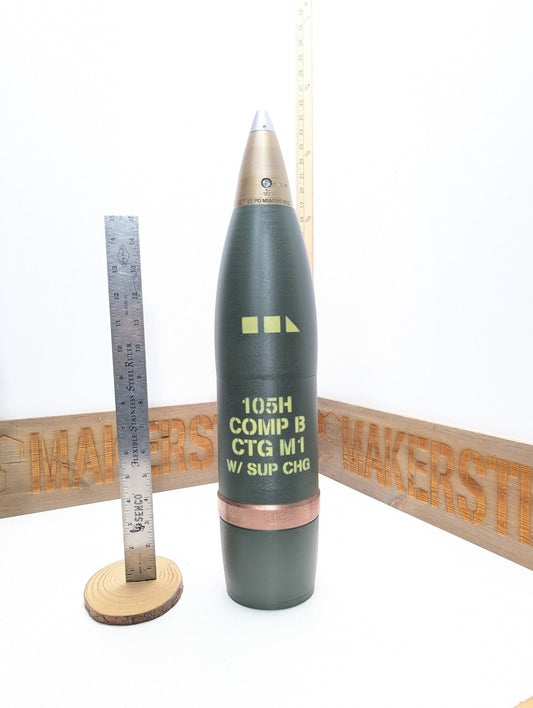 105mm M1 2.5 Square NATO Whiskey Stash Artillery Shell, inert 3D-printed replica by Redleg3D