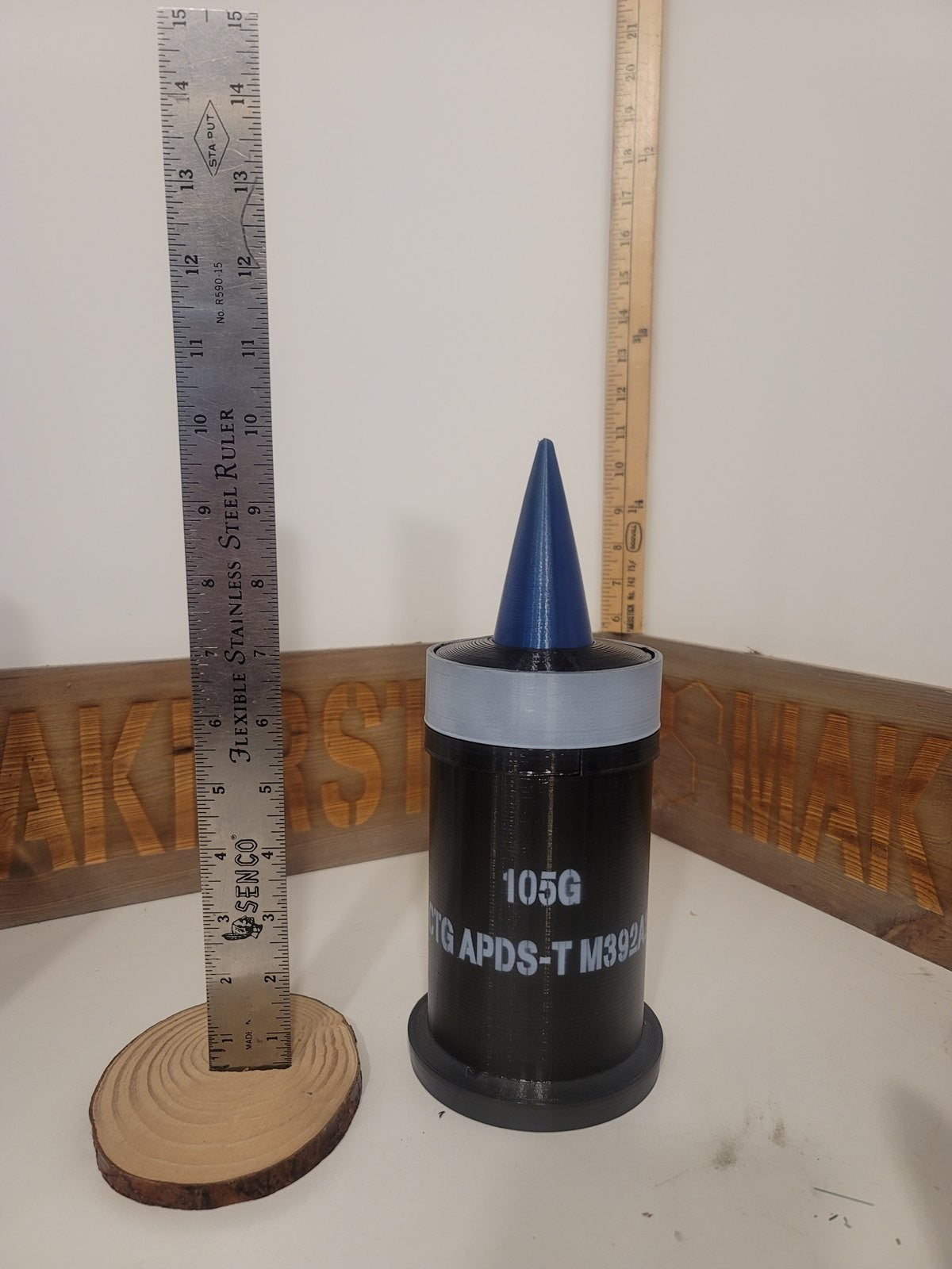 105mm M392A2 APDS-T sabot and penetrator, inert 3D-printed replica by Redleg3D