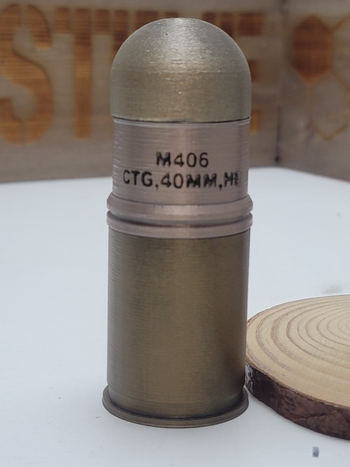 40mm M406 HE grenade, inert 3D-printed replica by Redleg3D