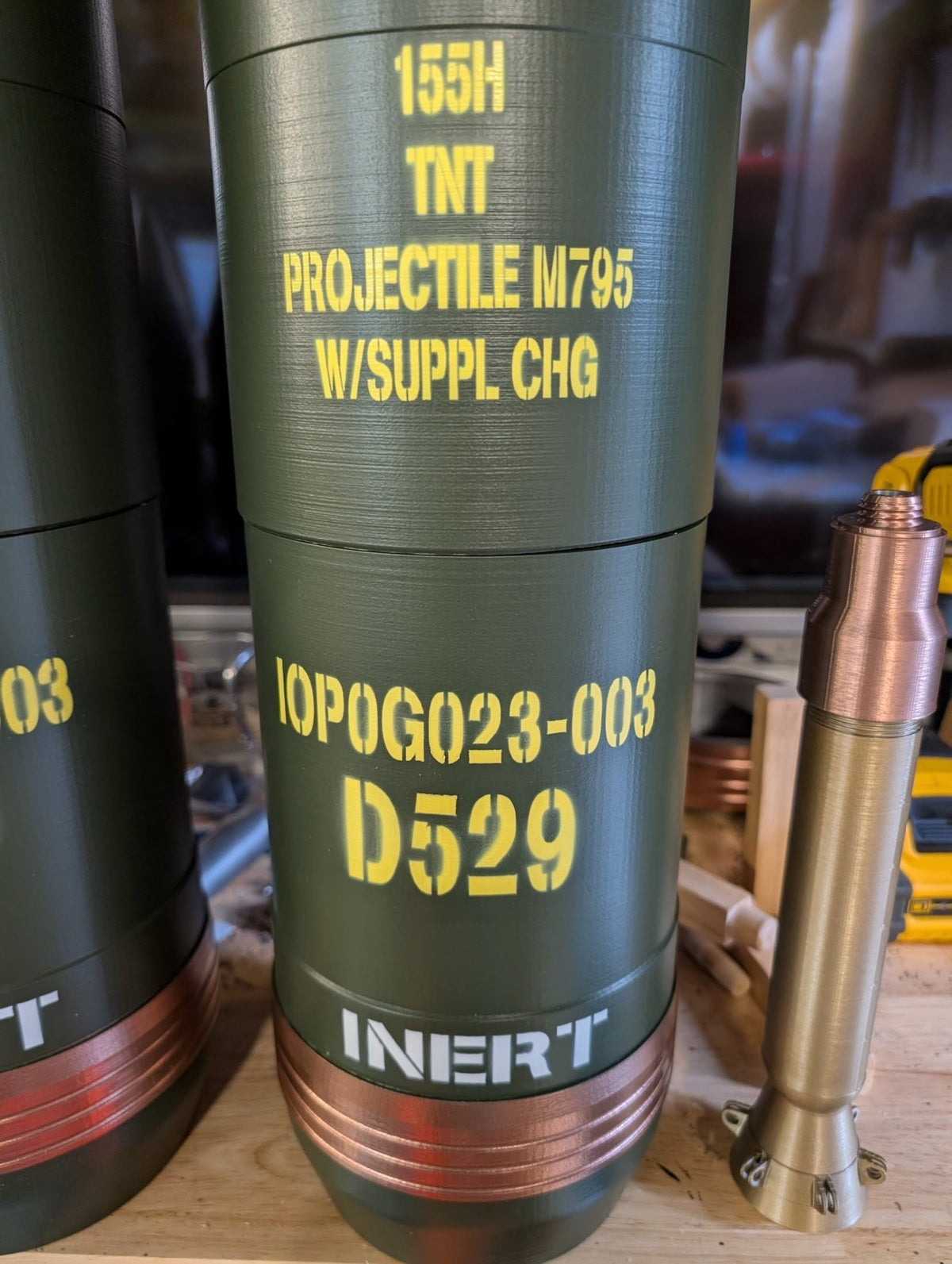 155mm M795 HE projectile with M1156 PGK fuze replica, view 2