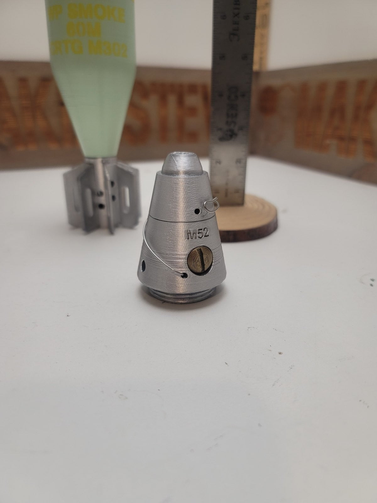 60mm M302 smoke mortar, gray with M935 fuze replica, view 2