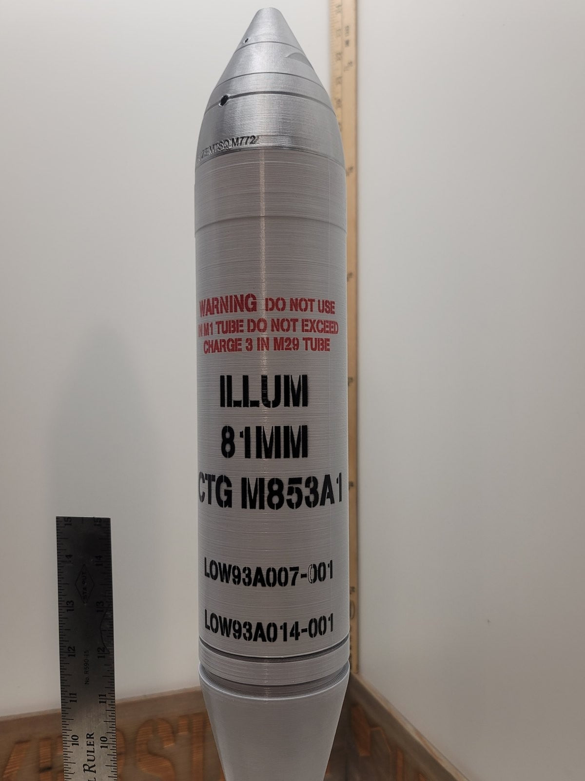 81mm M853A1 illumination mortar with M772 fuze, inert 3D-printed replica by Redleg3D