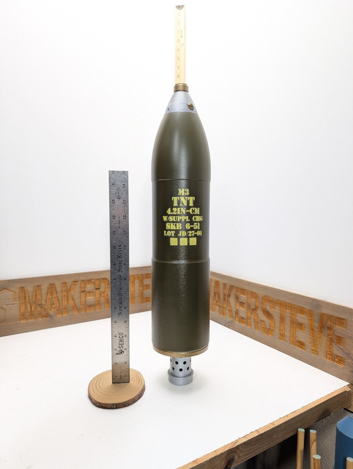 4.2 Inch M3 HE Mortar Round, inert 3D-printed replica by Redleg3D