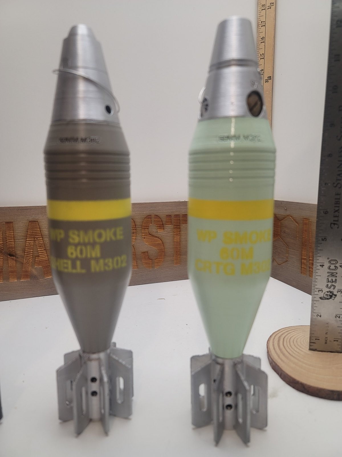 60mm M302 smoke mortar, green with M52 fuze replica, view 2