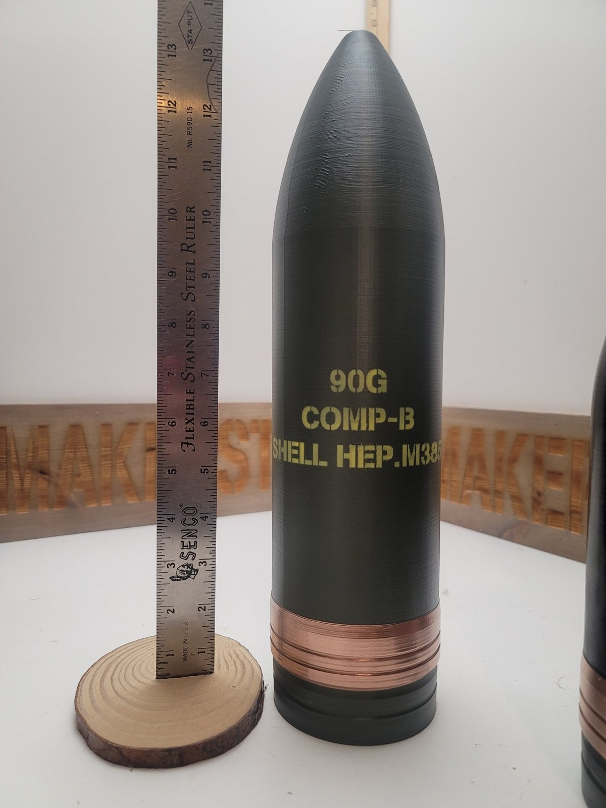 90mm M385 HEP projectile, inert 3D-printed replica by Redleg3D