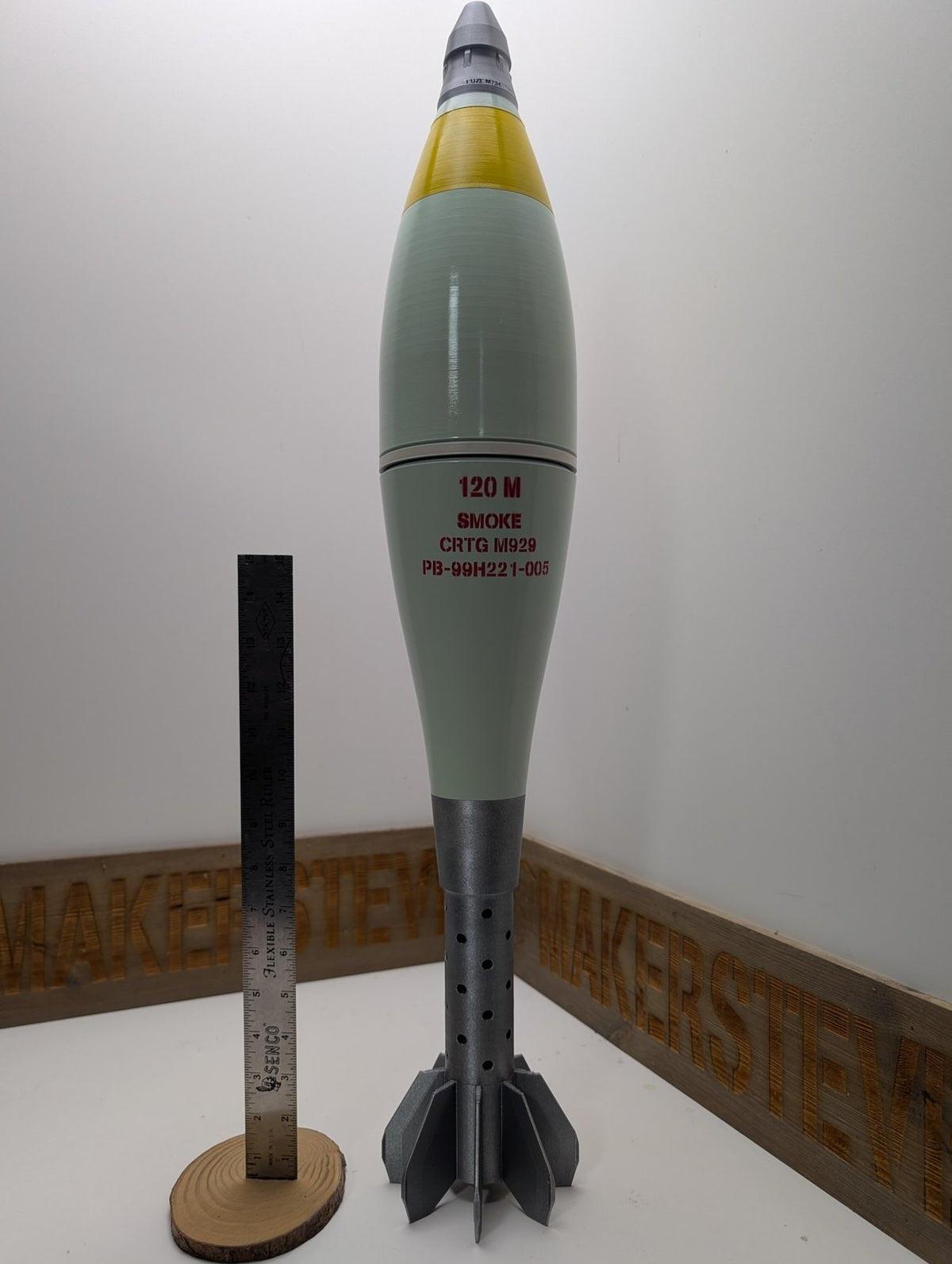120mm M929 smoke mortar, inert 3D-printed replica by Redleg3D
