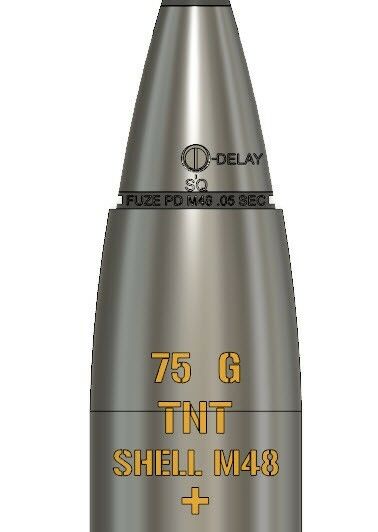 3D Printed - Sherman Tank Shell M48 - 75mm - Replica