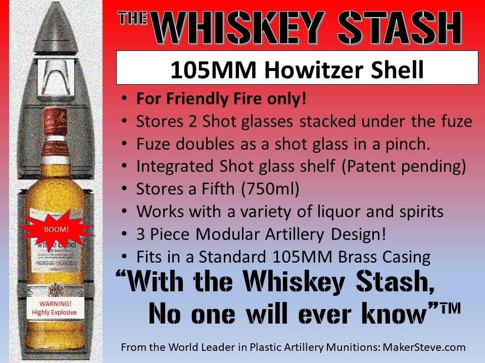 3D Printed 105MM M1 Canadian 2 1/2 Square Artillery Shell - Whiskey Stash