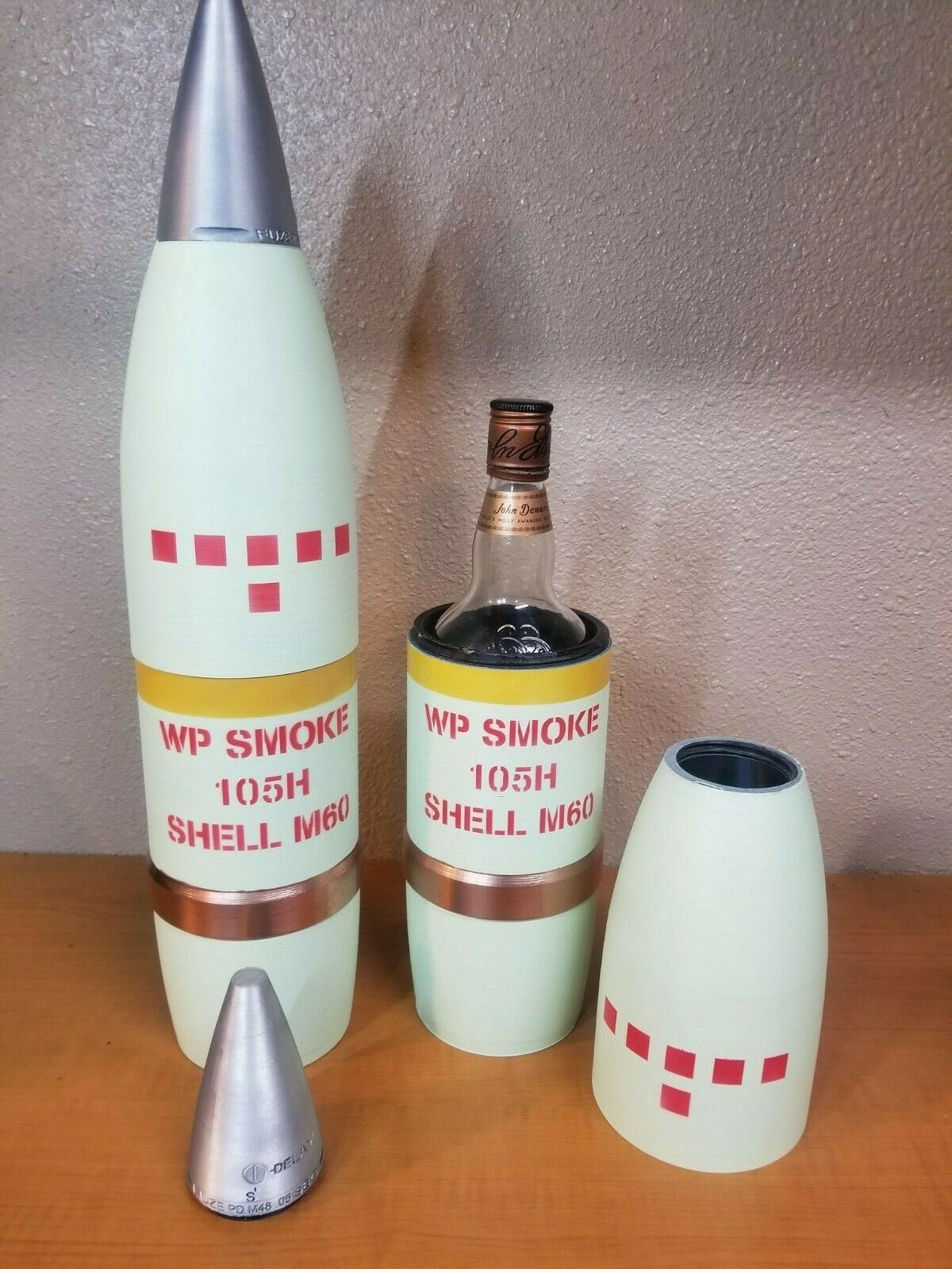105mm M60 Smoke Finish -  White  Phosphorus Howitzer Shell Whiskey Stash!  INERT