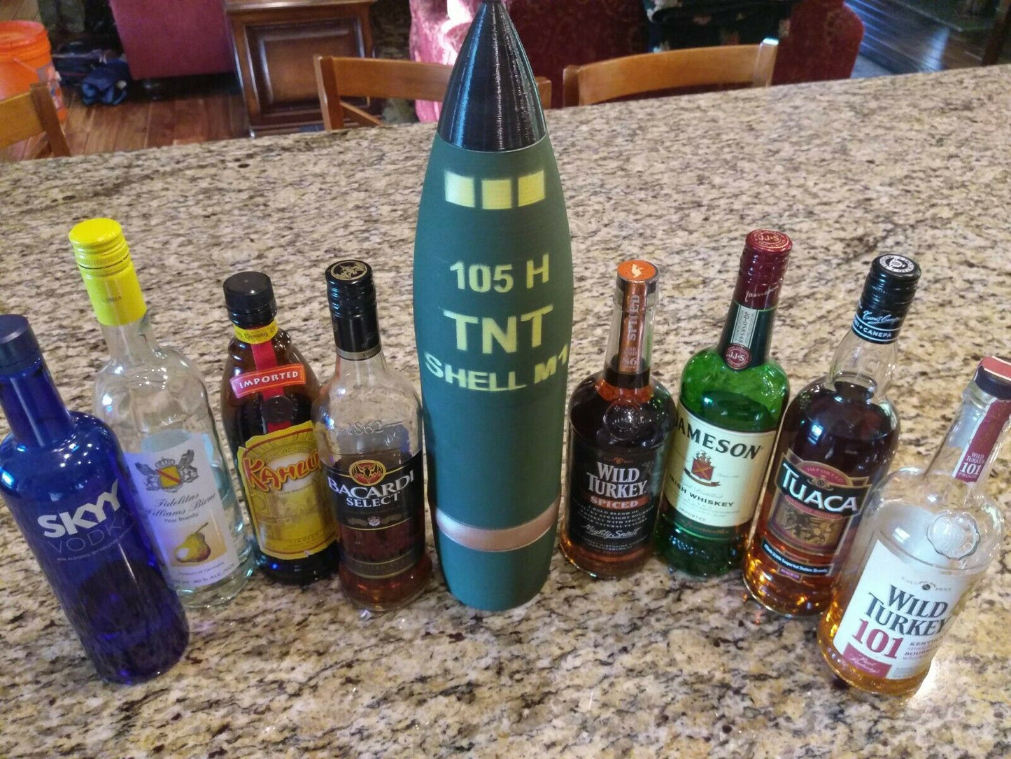3D printed 105MM M1 Artillery Shell - The Original Whiskey Stash- Life size!