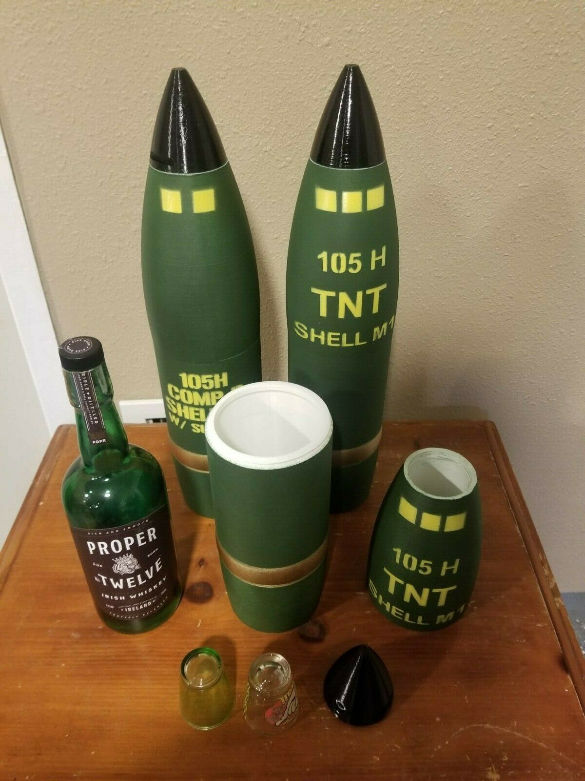 3D printed 105MM M1 Artillery Shell - The Original Whiskey Stash- Life size!
