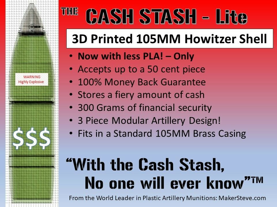 3D Printed 105MM M1 Canadian 2 1/2 Square Artillery Shell - Piggy Bank