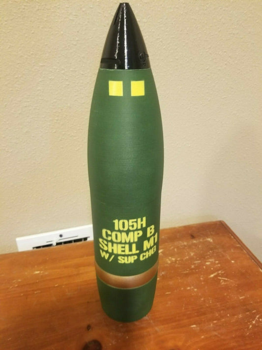 3D printed 105MM M1 Artillery Shell COMP-B The Original Whiskey Stash Life size