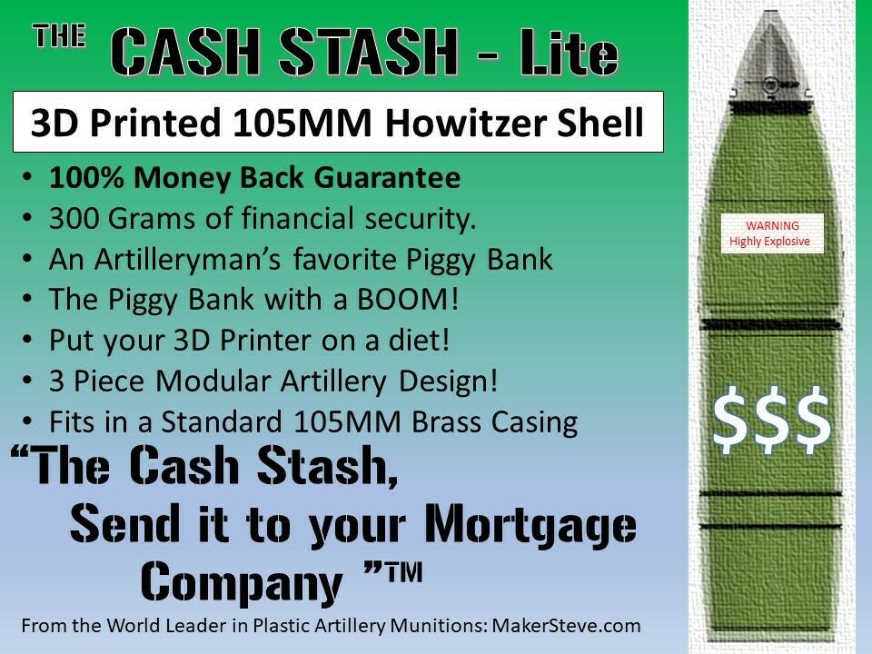 3D Printed 105MM M1 Canadian 2 1/2 Square Artillery Shell - Piggy Bank