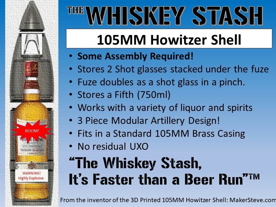 3D Printed 105MM M1 Canadian 2 1/2 Square Artillery Shell - Whiskey Stash