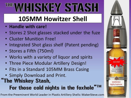 3D Printed 105MM M1 Canadian 2 1/2 Square Artillery Shell - Whiskey Stash