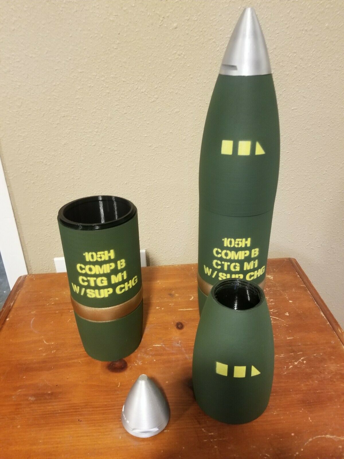 3D Printed 105MM M1 Canadian 2 1/2 Square Artillery Shell - Whiskey Stash