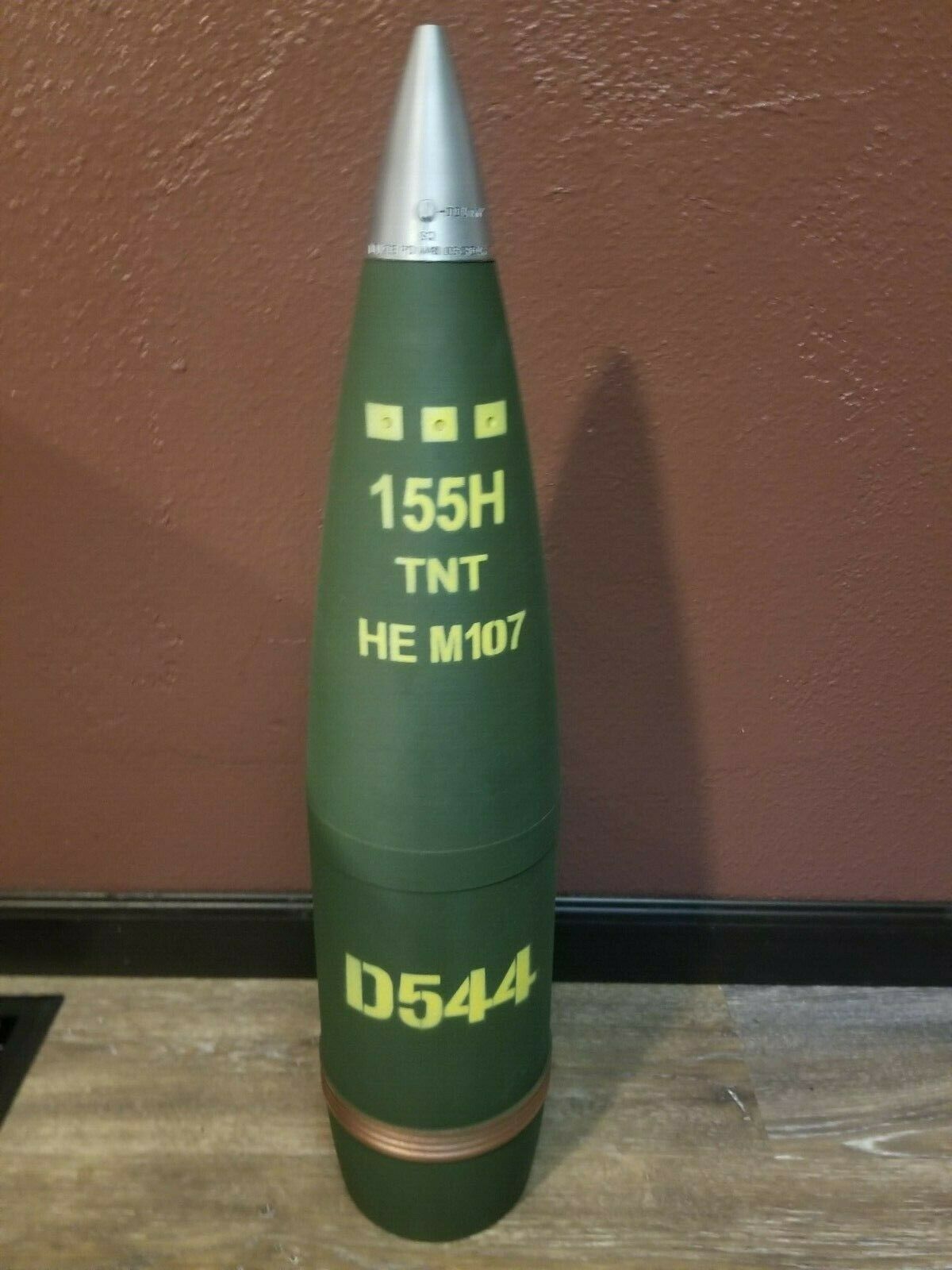 155mm M107 TNT howitzer shell whiskey stash with hidden compartment, inert 3D-printed replica by Redleg3D.